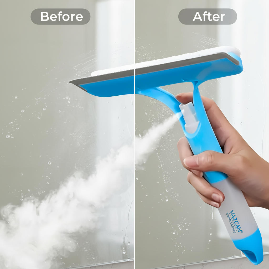 VAZCAN® 2-in-1 Squeegee – Integrated Spray and Cleaner, Ergonomic Design, Ideal for Windows, Screens and More
